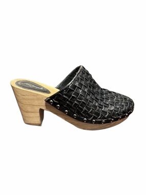 Free People Adelaide Woven Leather Wooden Clogs Size 38